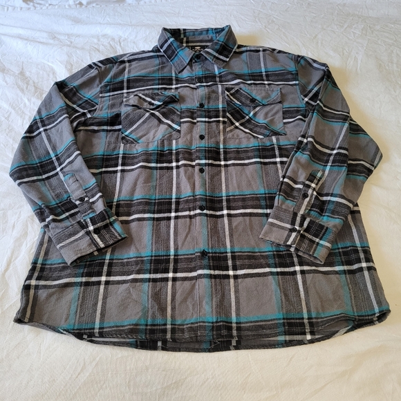 Yago Other - Yago Plaid Flannel Shirt Jacket Mens 3XL Casual Button Up Gray White Aqua Blue
